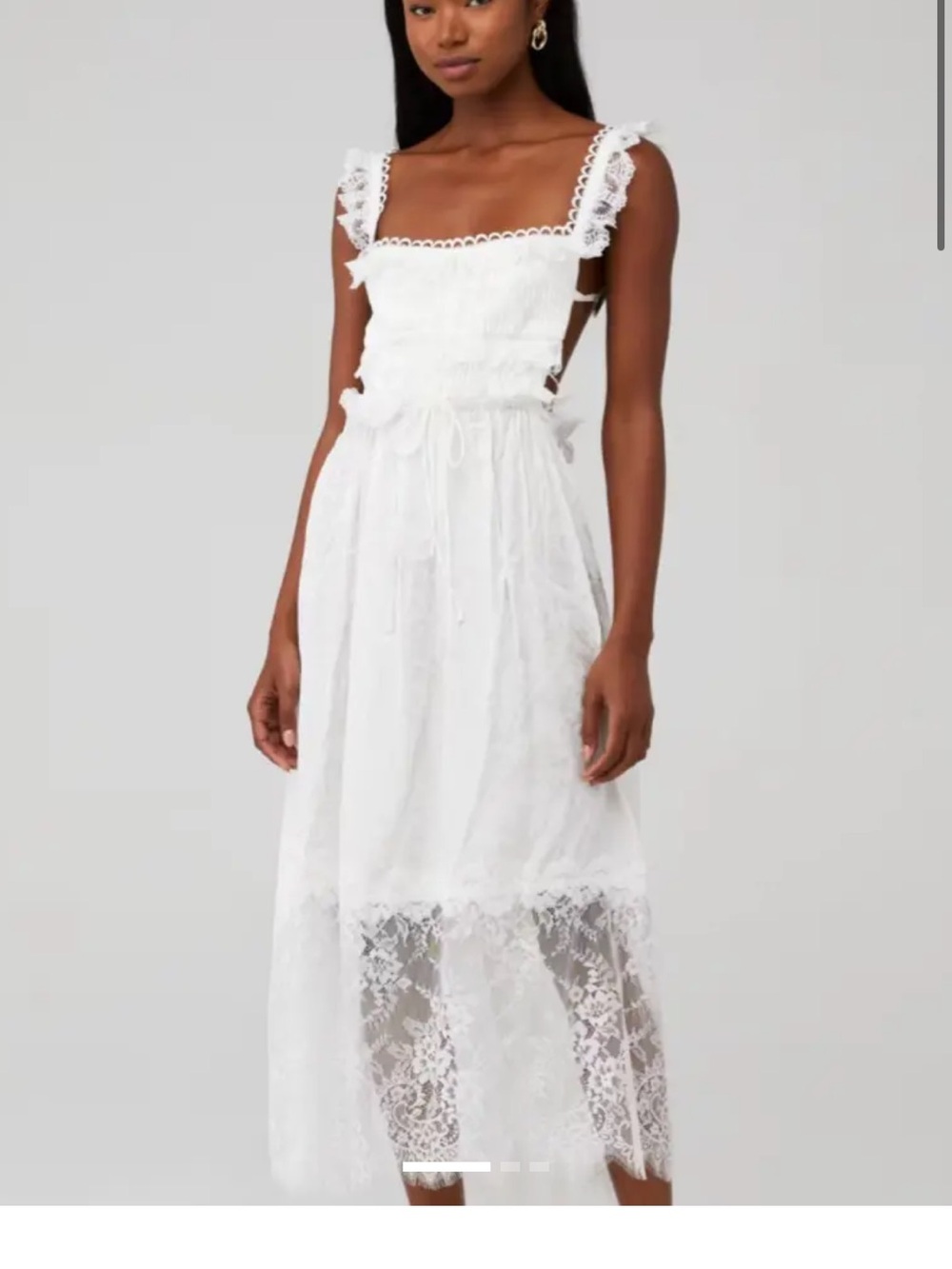 Love and Lemons White Lace-Trim Midi Dress